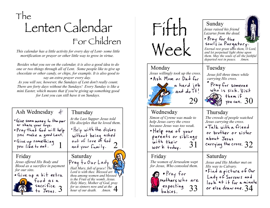 Lent Calendar The Kids' Bulletin